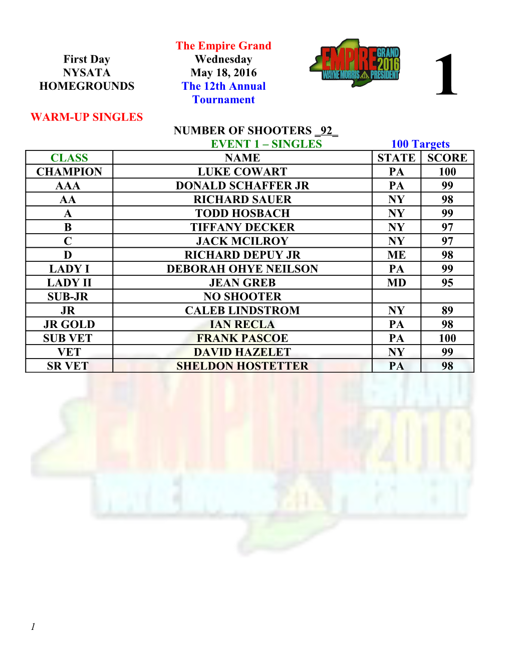 Warm-Up Singles