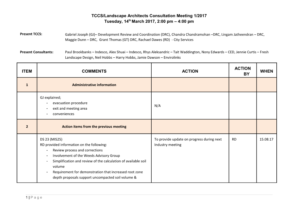 TCCS/Landscape Architects Consultation Meeting 1/2017