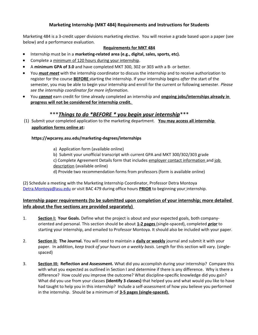 Marketing Internship (MKT 484) Requirements and Instructions for Students