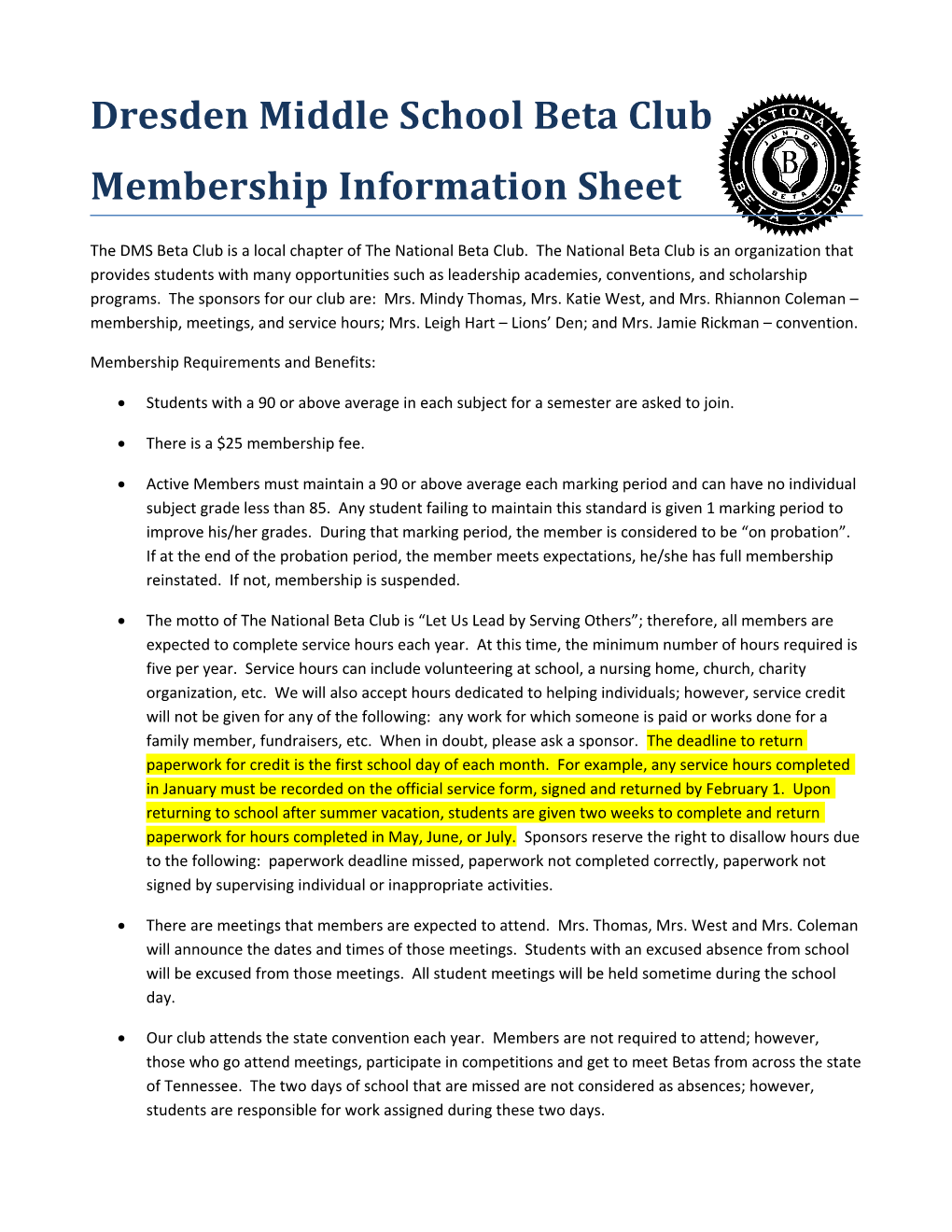Membership Information Sheet