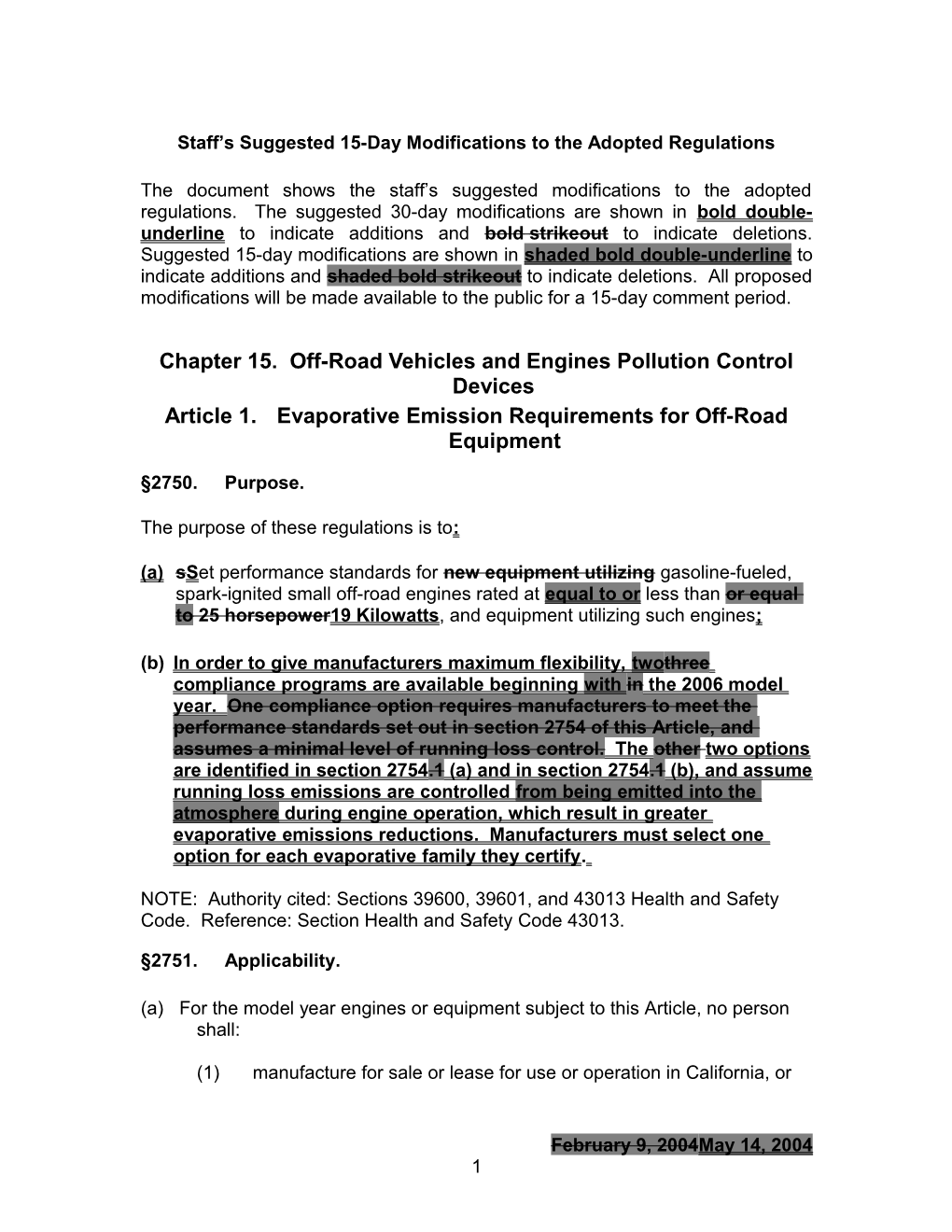 Rulemaking Informal: 2003-05-08 Draft SORE Evaporative Regulatory Language