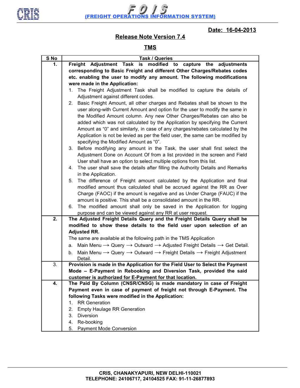 Freight Operations Information System