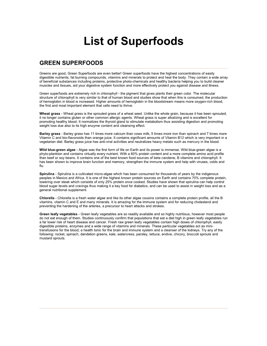 List of Superfoods