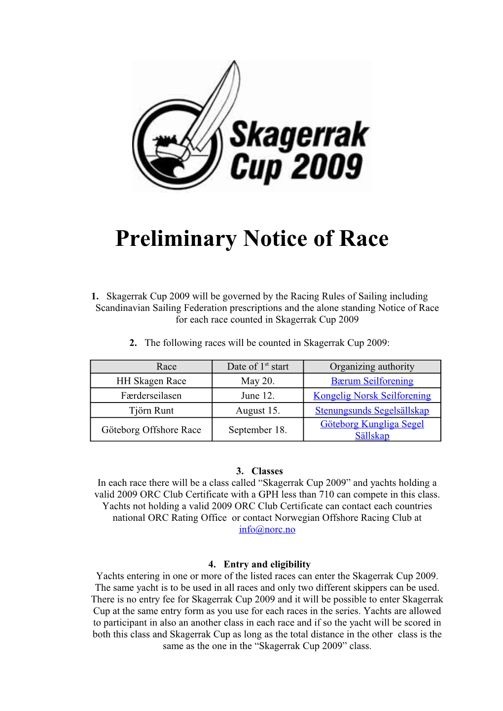 Notice of Race Skagerrak Cup 2009