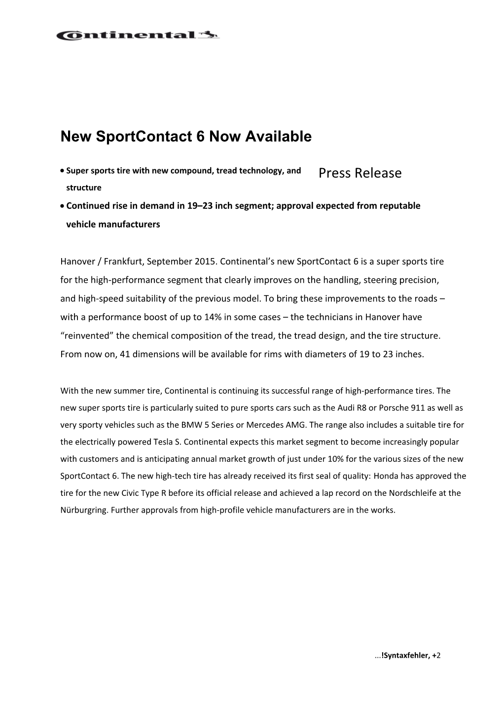 New Sportcontact 6 Now Available