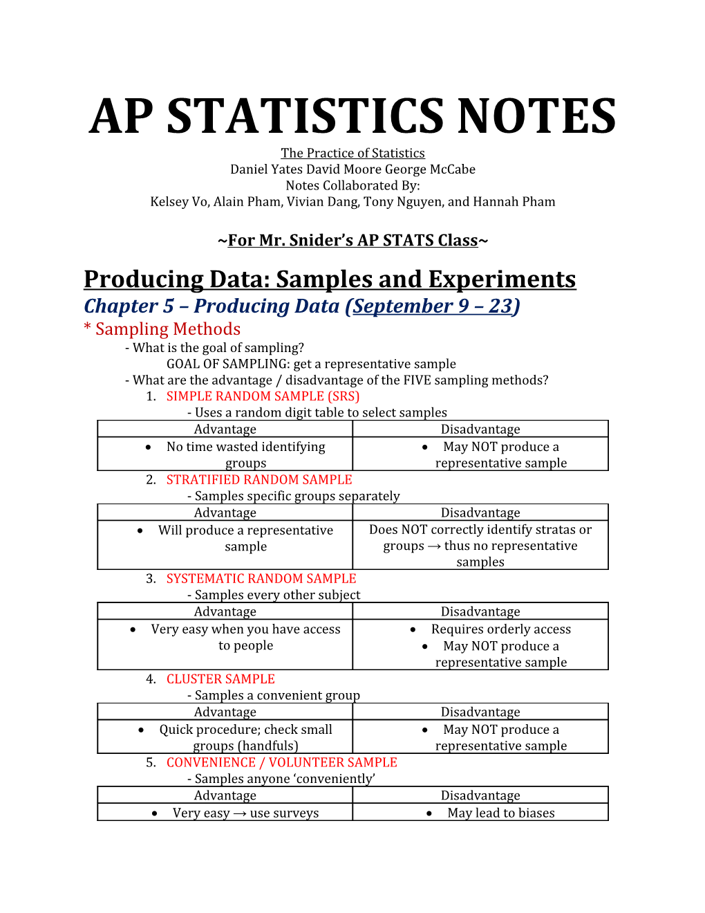 Ap Statistics Notes