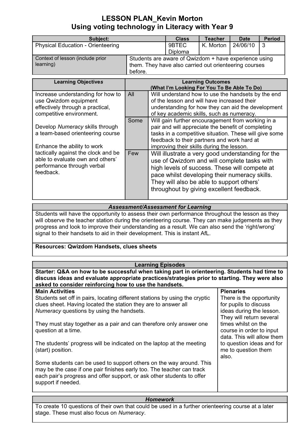 LESSON PLAN Kevin Morton