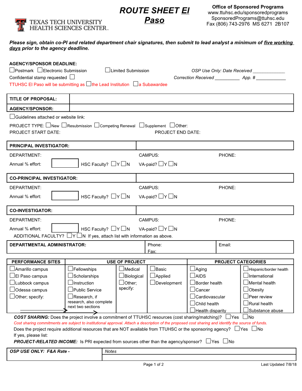 Please Sign, Obtain Co-PI and Related Department Chair Signatures, Then Submit to Lead