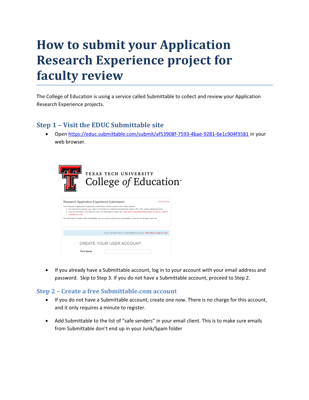 How to Submit Your Application Research Experience Project for Faculty Review