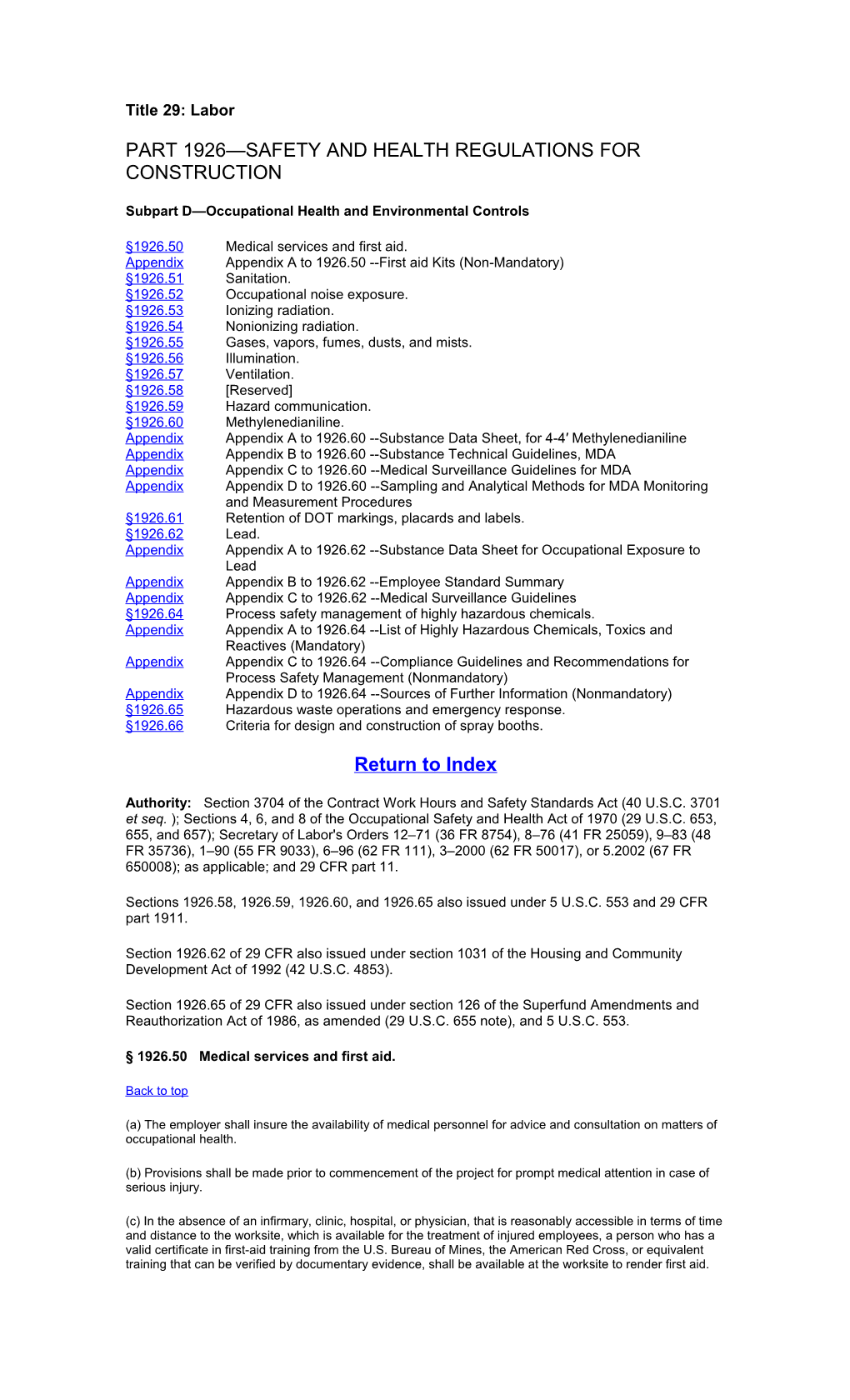 Part 1926 Safety and Health Regulations for Construction