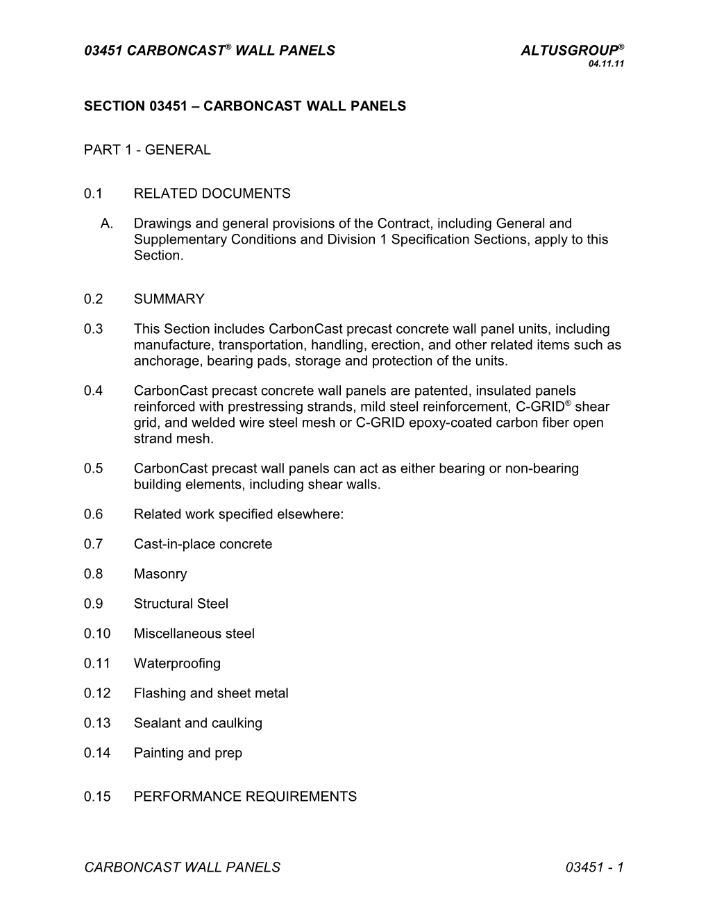 Section 03450 - Plant-Precast Architectural Concrete