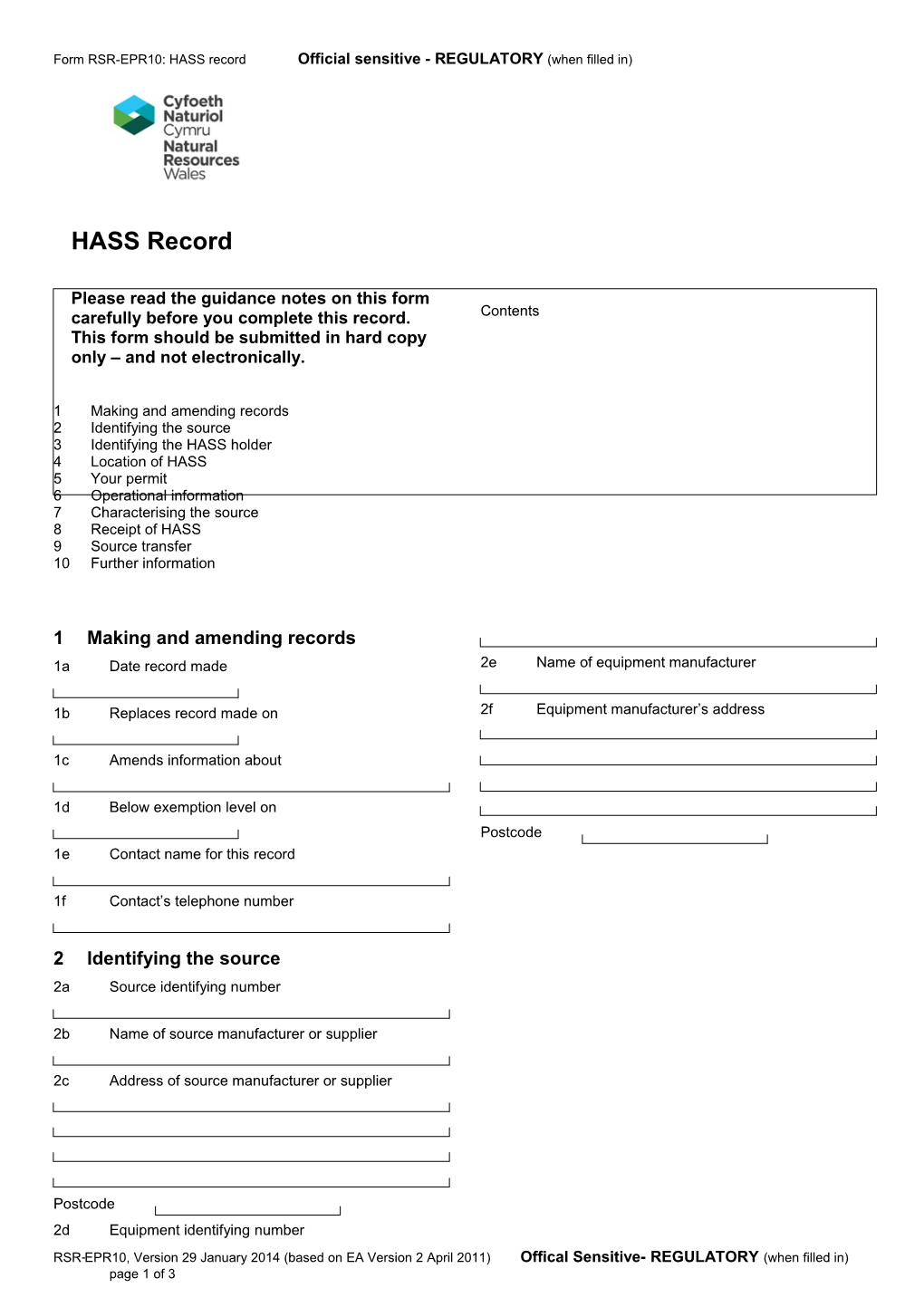 264 10/BTUK-E-E Form RSR-EPR10: HASS Record (Word Version)