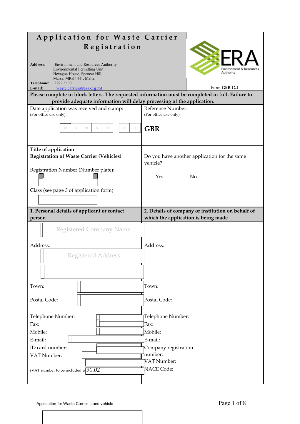 Application for Waste Carrier Registration