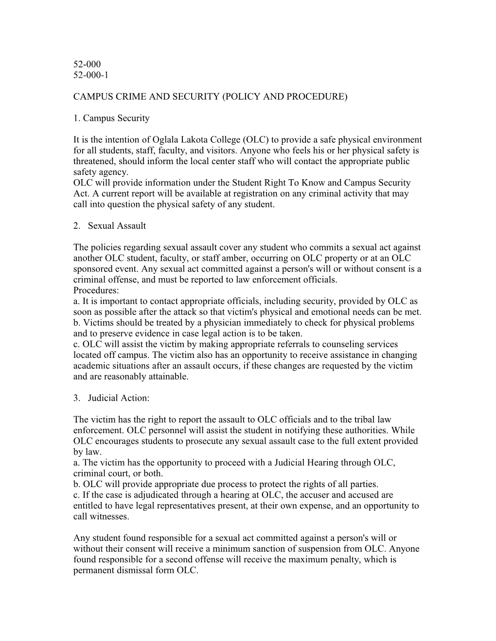 Campus Crime and Security (Policy and Procedure)