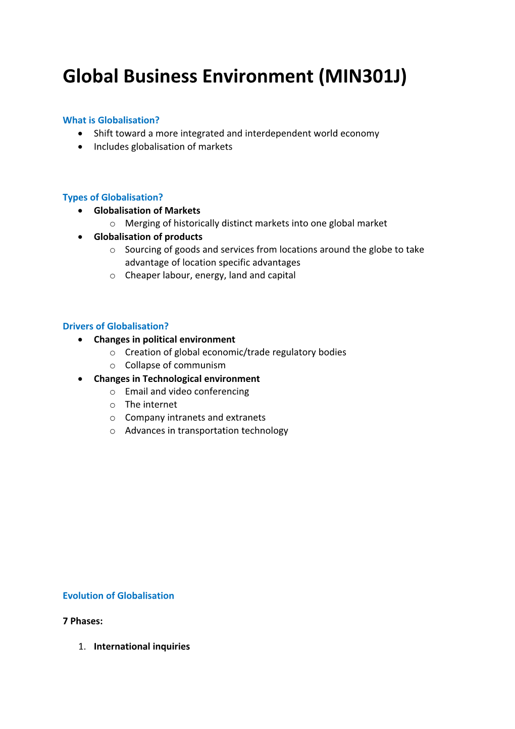 Global Business Environment (MIN301J)