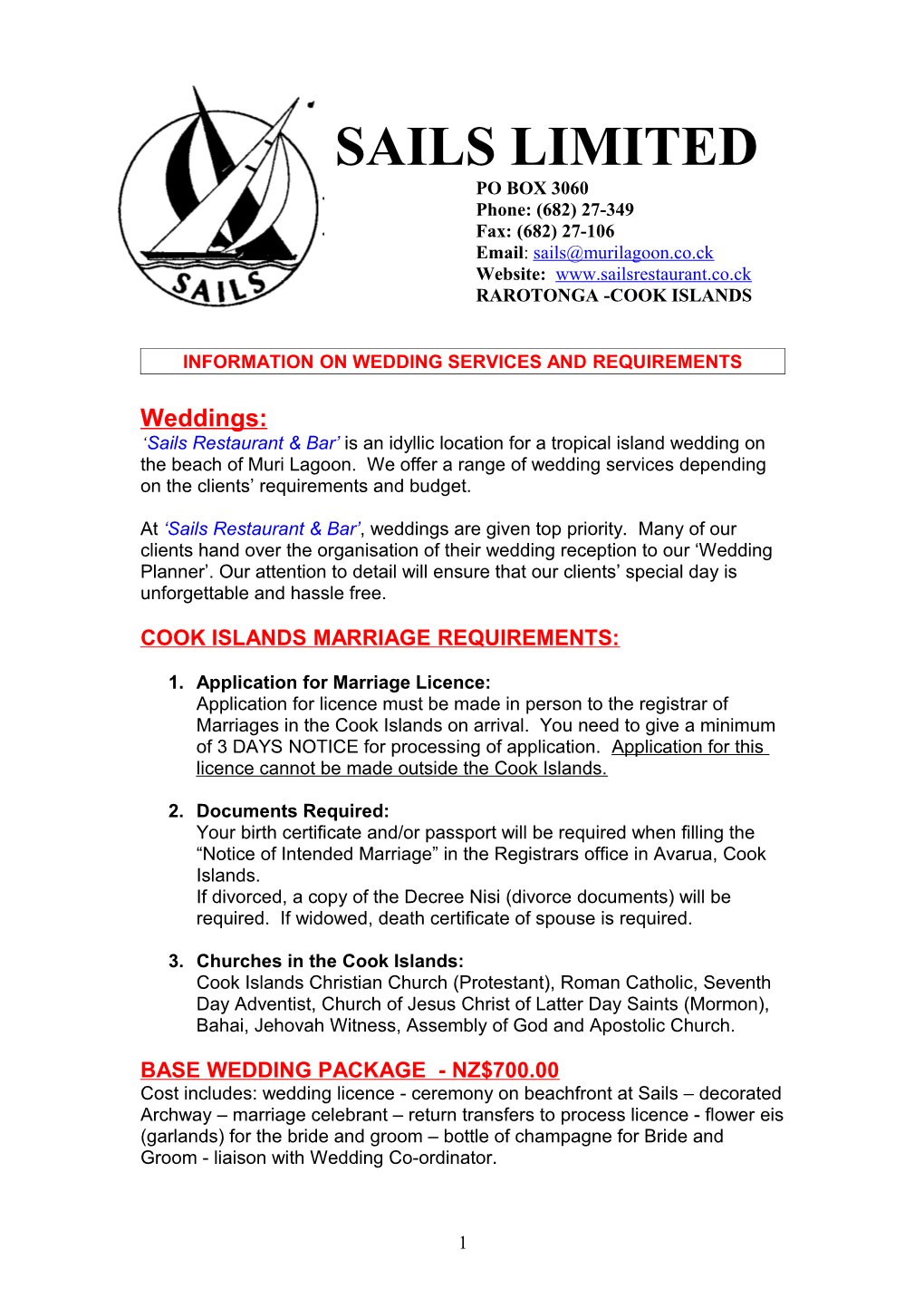 Information on Wedding Services and Requirements