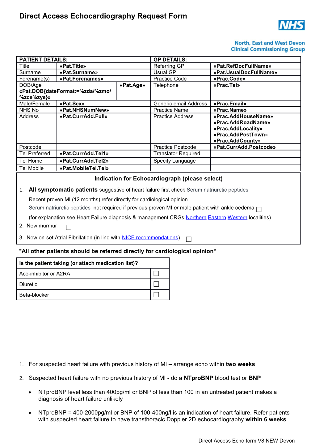 Direct Access Echocardiography Request Form