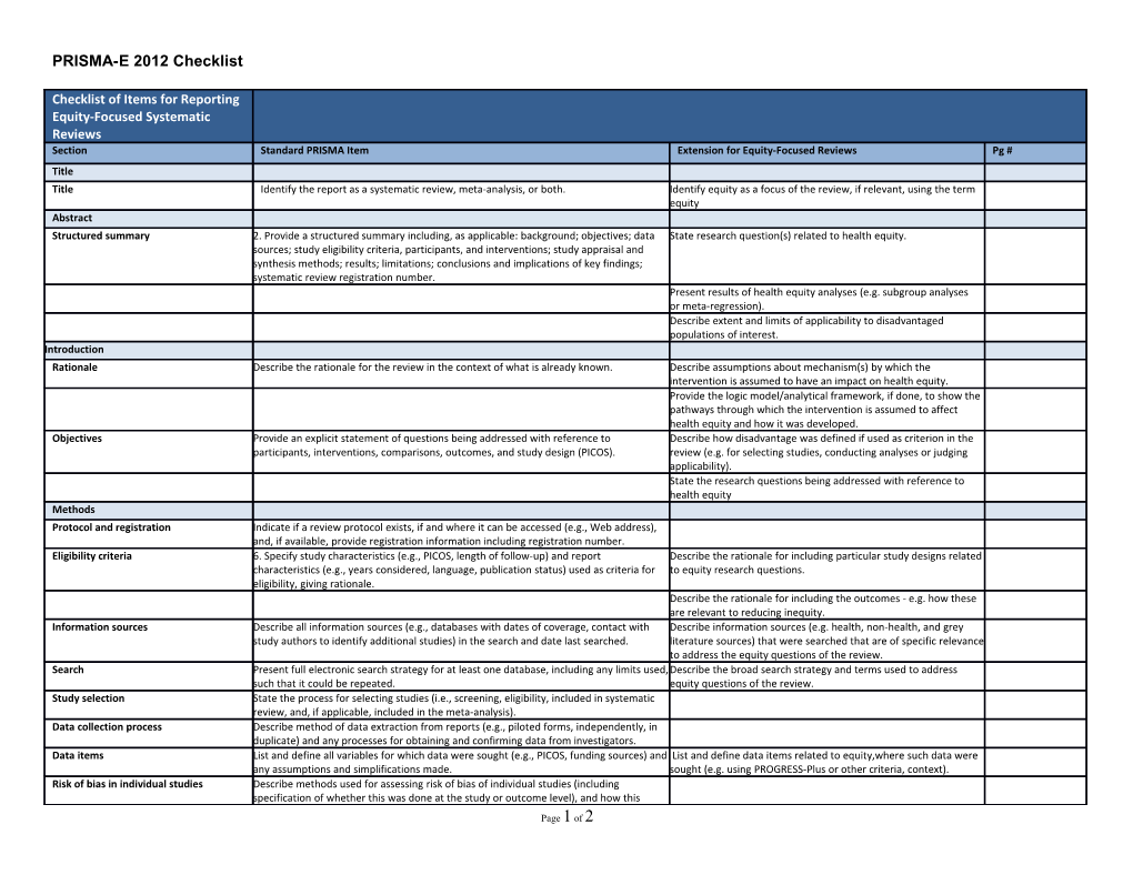 PRISMA-E 2012 Checklist