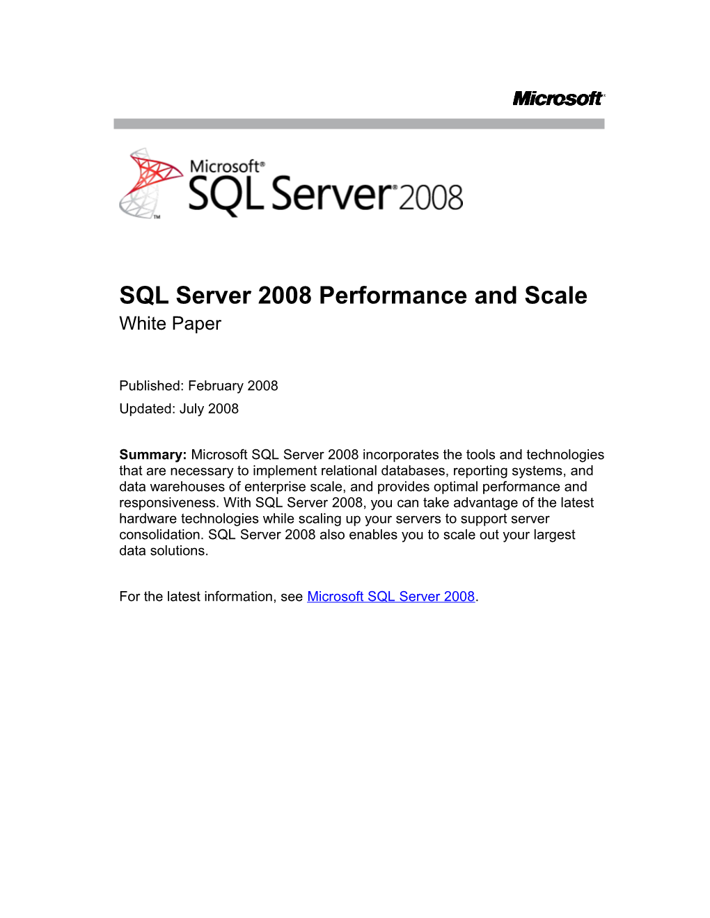 SQL Server 2008 Performance and Scale