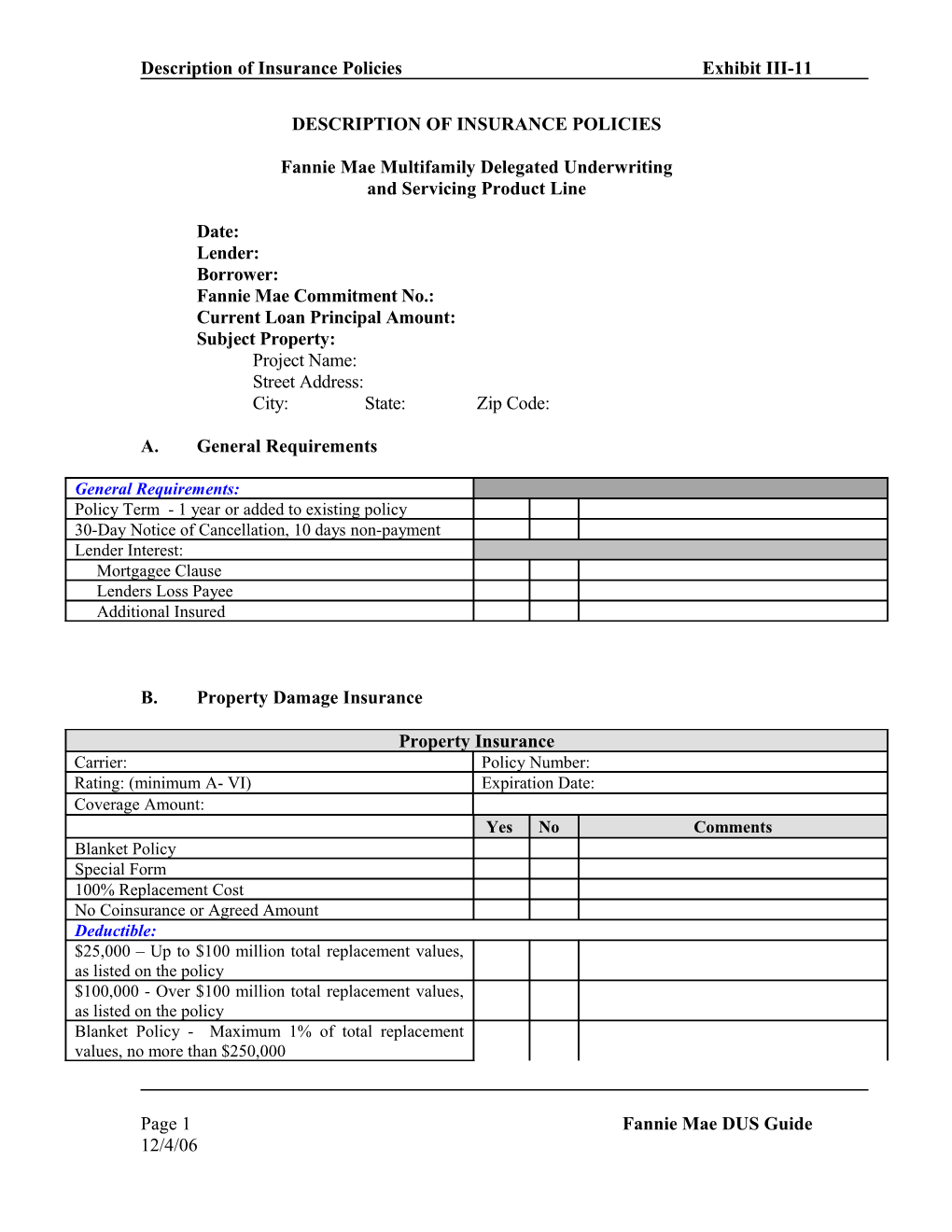 Description of Insurance Policies