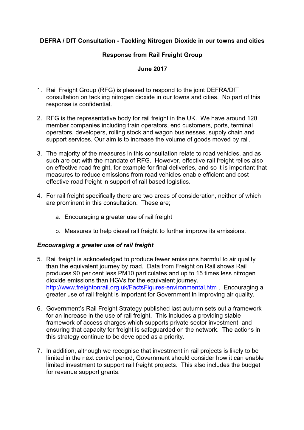 DEFRA / Dft Consultation - Tackling Nitrogen Dioxide in Our Towns and Cities