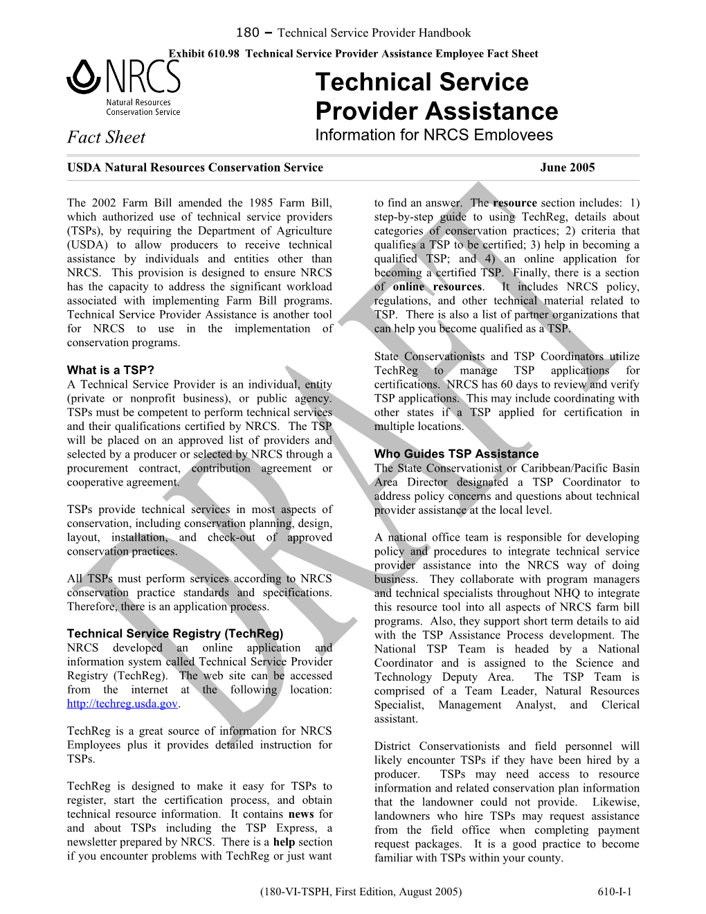 Exhibit 610.98 Technical Service Provider Assistance Employee Fact Sheet