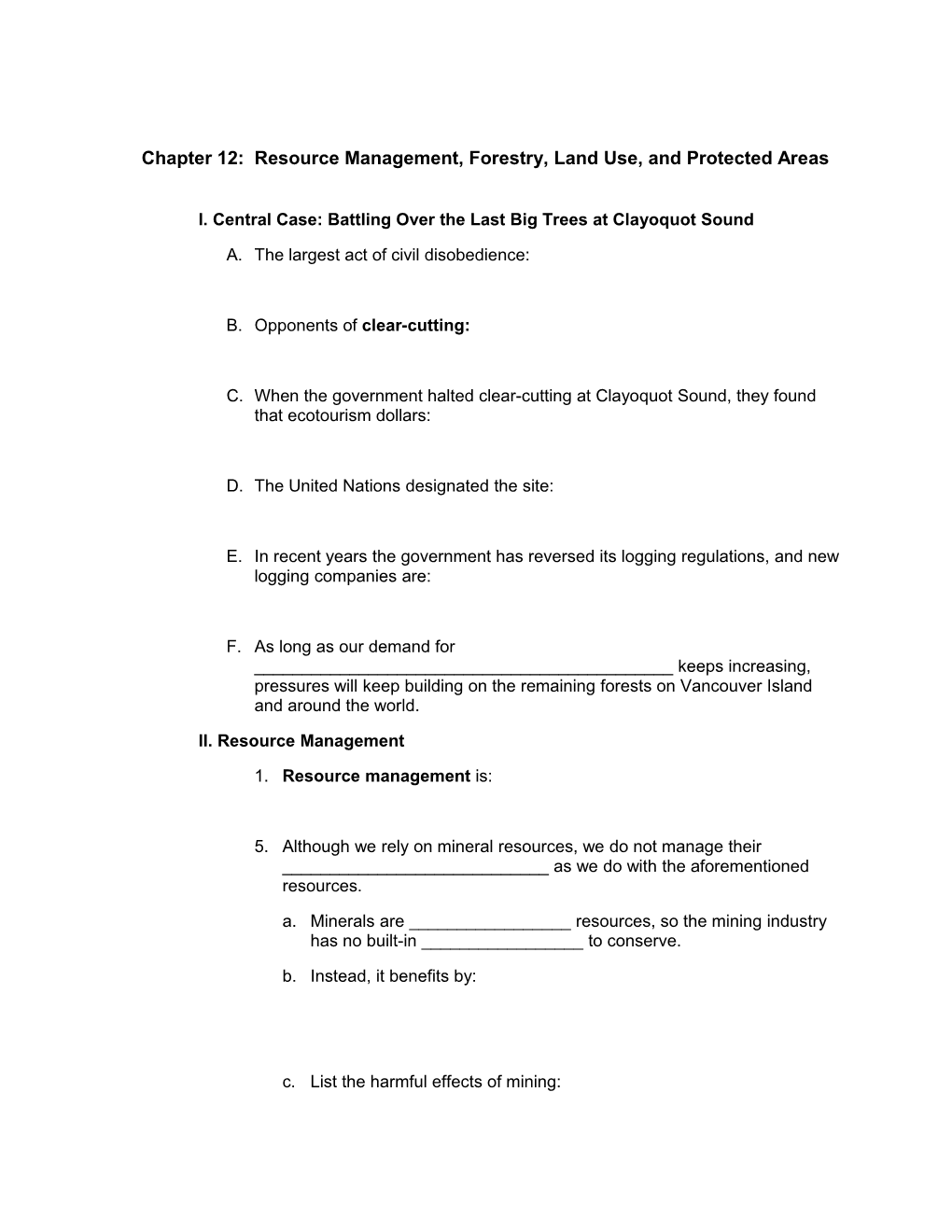 Chapter 12: Resource Management, Forestry, Land Use, and Protected Areas