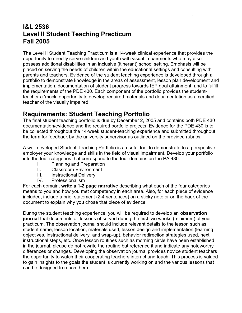 Level II Student Teaching Practicum