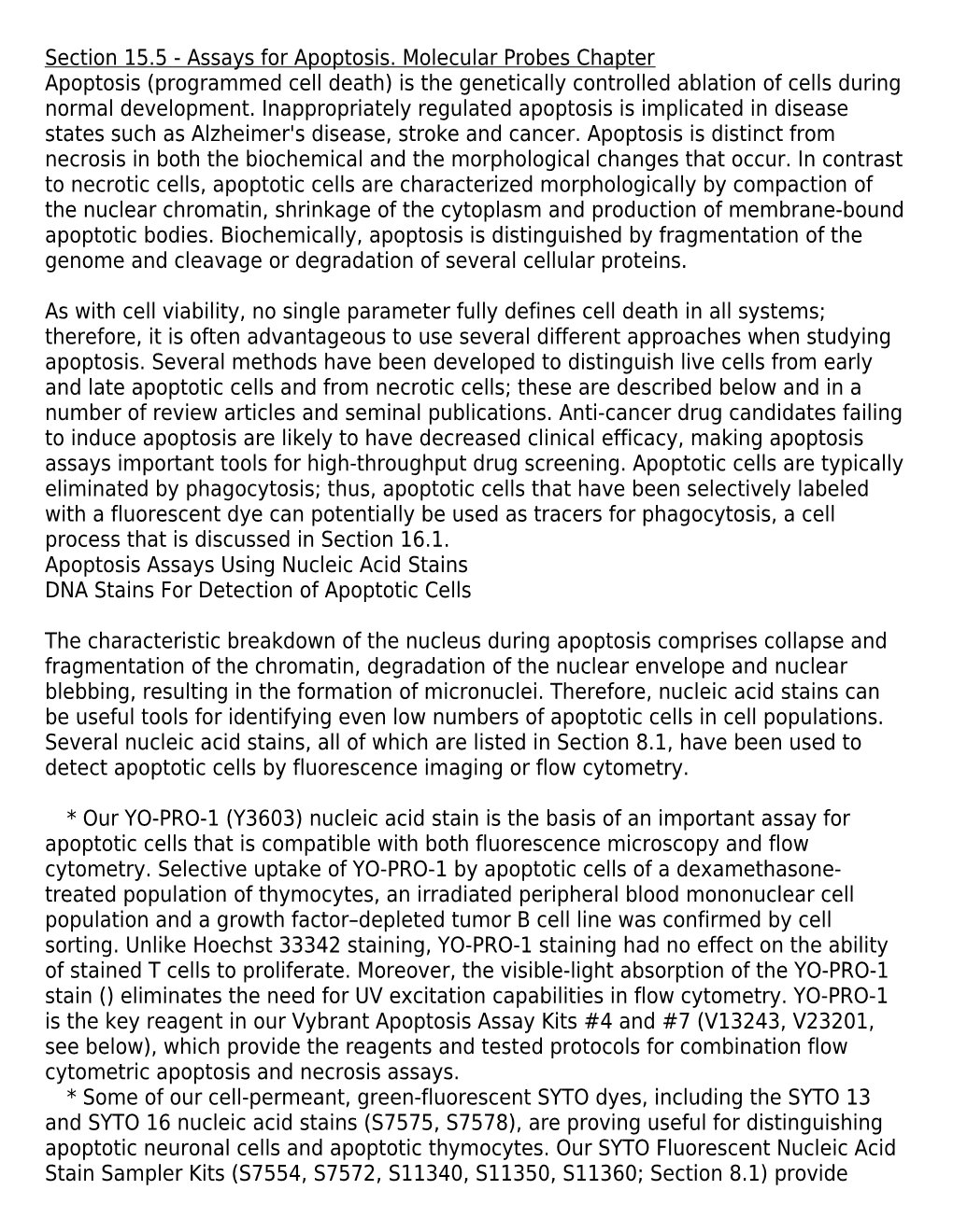 Section 15.5 - Assays for Apoptosis. Molecular Probes Chapter