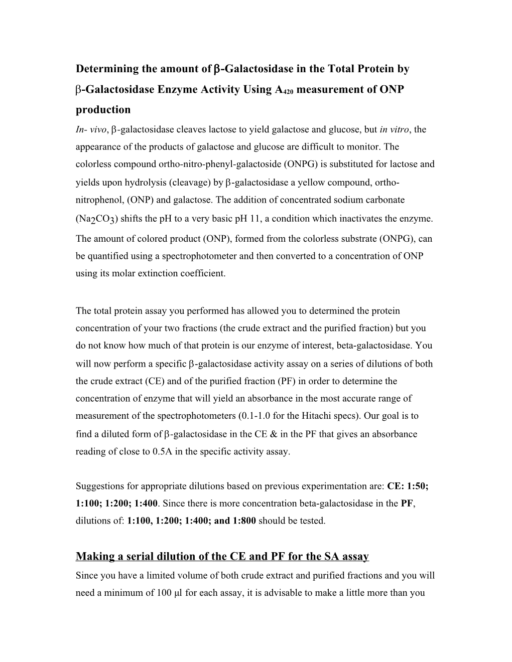 Determining the Amount of B-Galactosidase in the Total Protein By