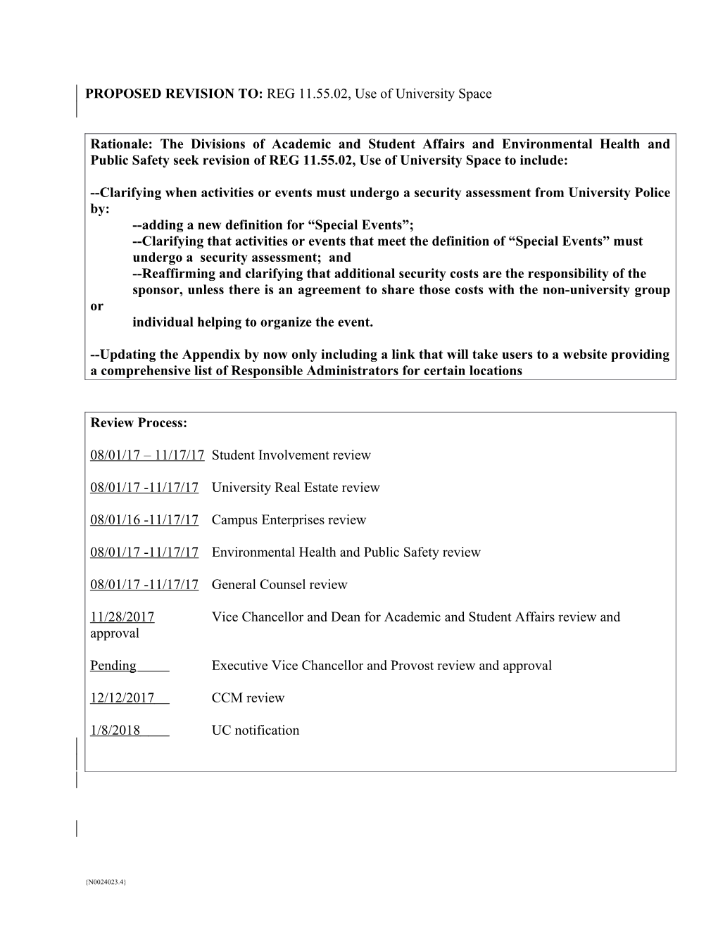 Revisions to 11.55.02 for Special Events and Centralization of Reservations (N0024023;4)