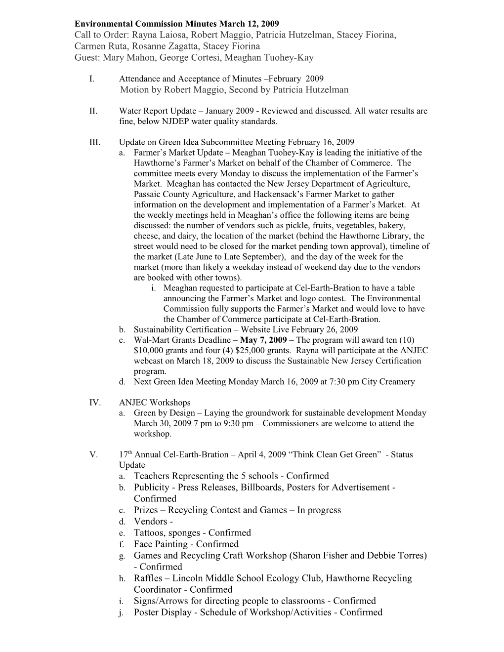 Environmental Commission Agenda February 28, 2006