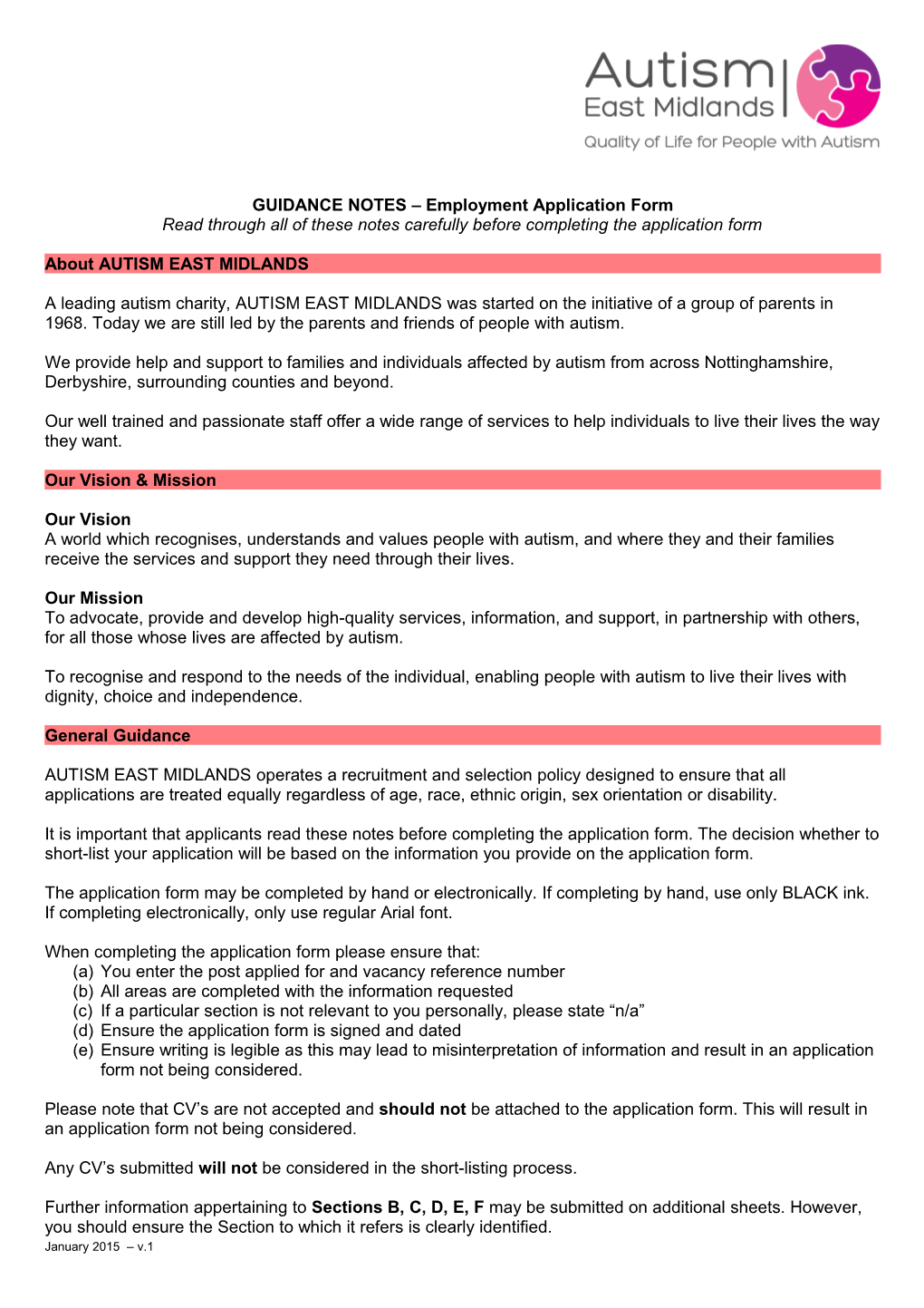 GUIDANCE NOTES Employment Application Form