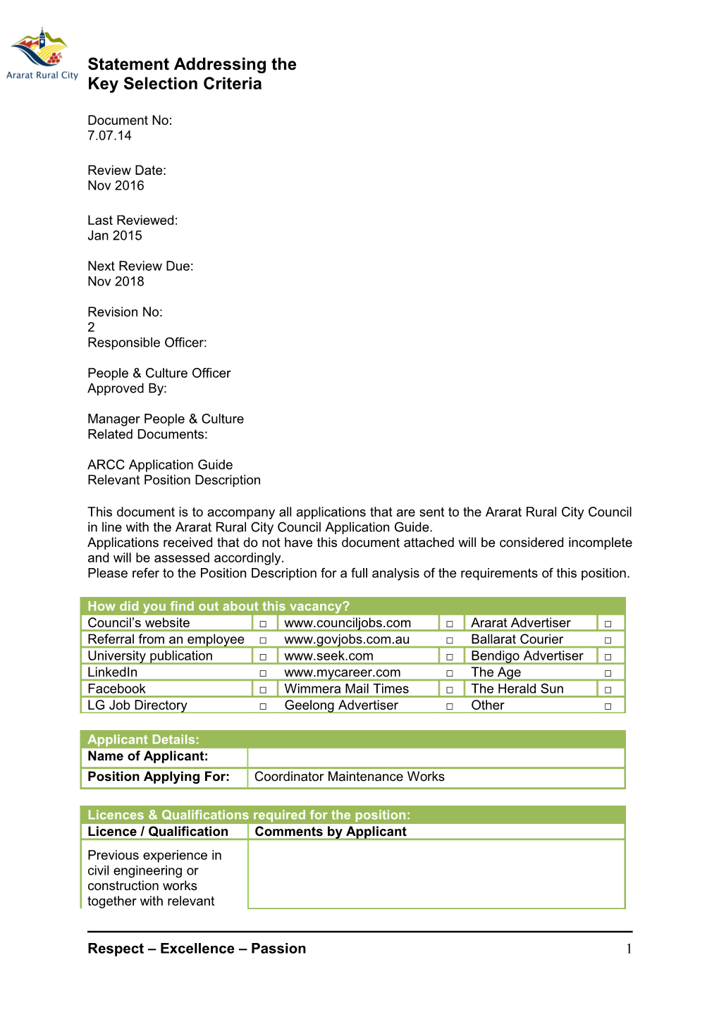 This Document Is to Accompany All Applications That Are Sent to the Ararat Rural City Council