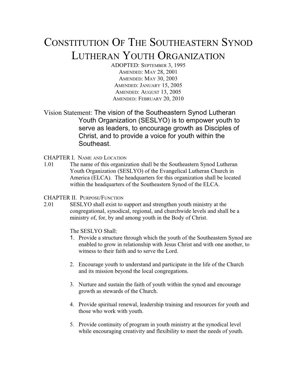 Constitution of the Southeastern Synod Lutheran Youth Organization