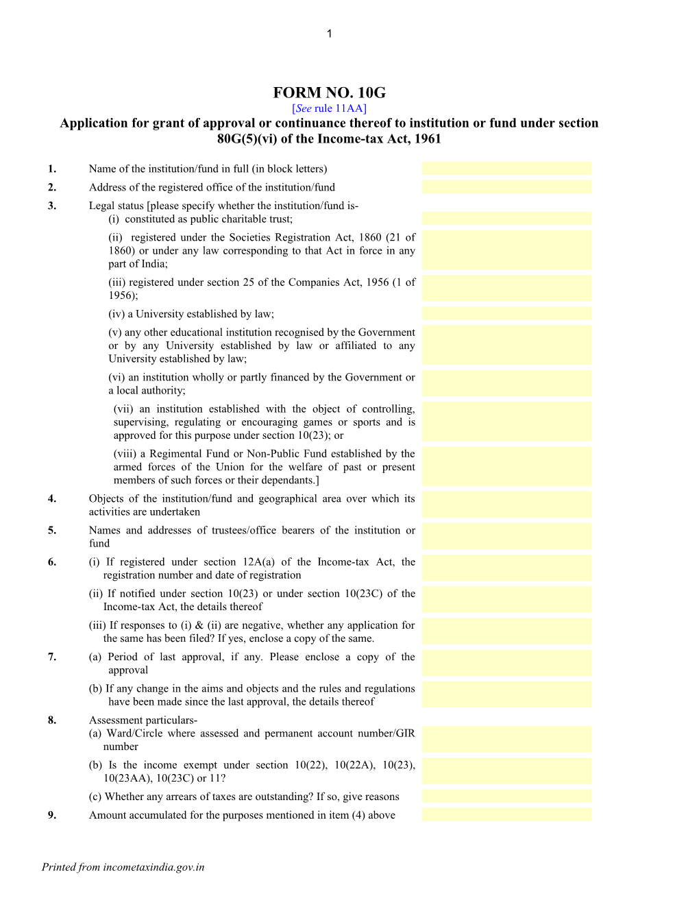 Application for Grant of Approval Or Continuance Thereof to Institution Or Fund Under