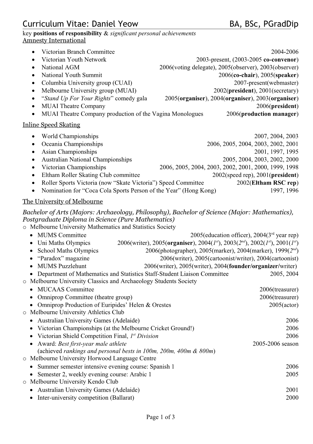 Resume for Rhodes Scholarship Application