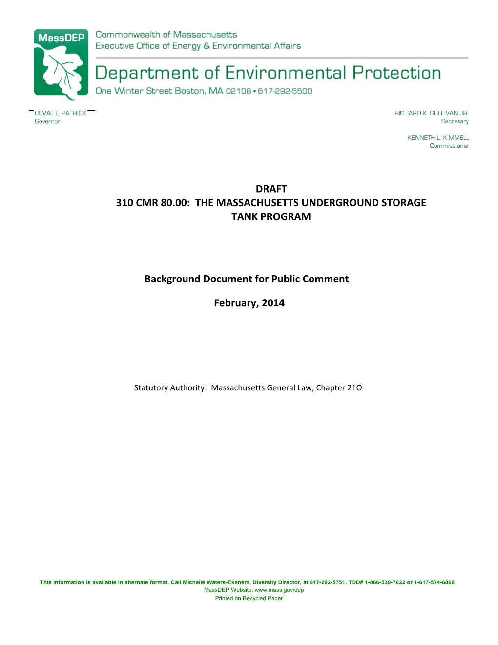 310 Cmr 80.00: the Massachusetts Underground Storage Tank Program