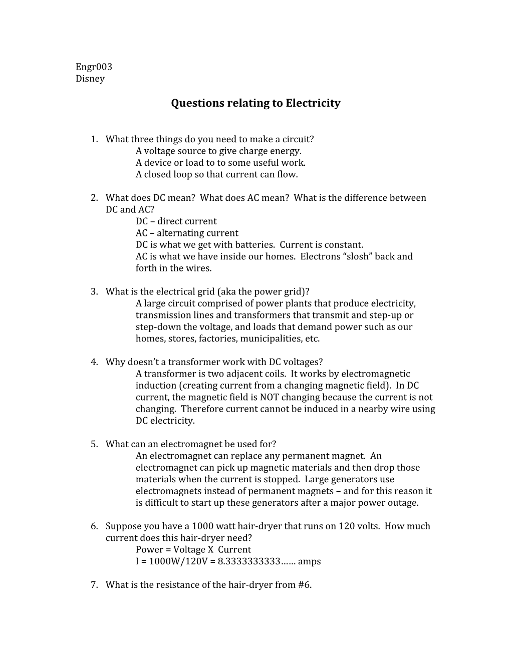 Questions Relating to Electricity