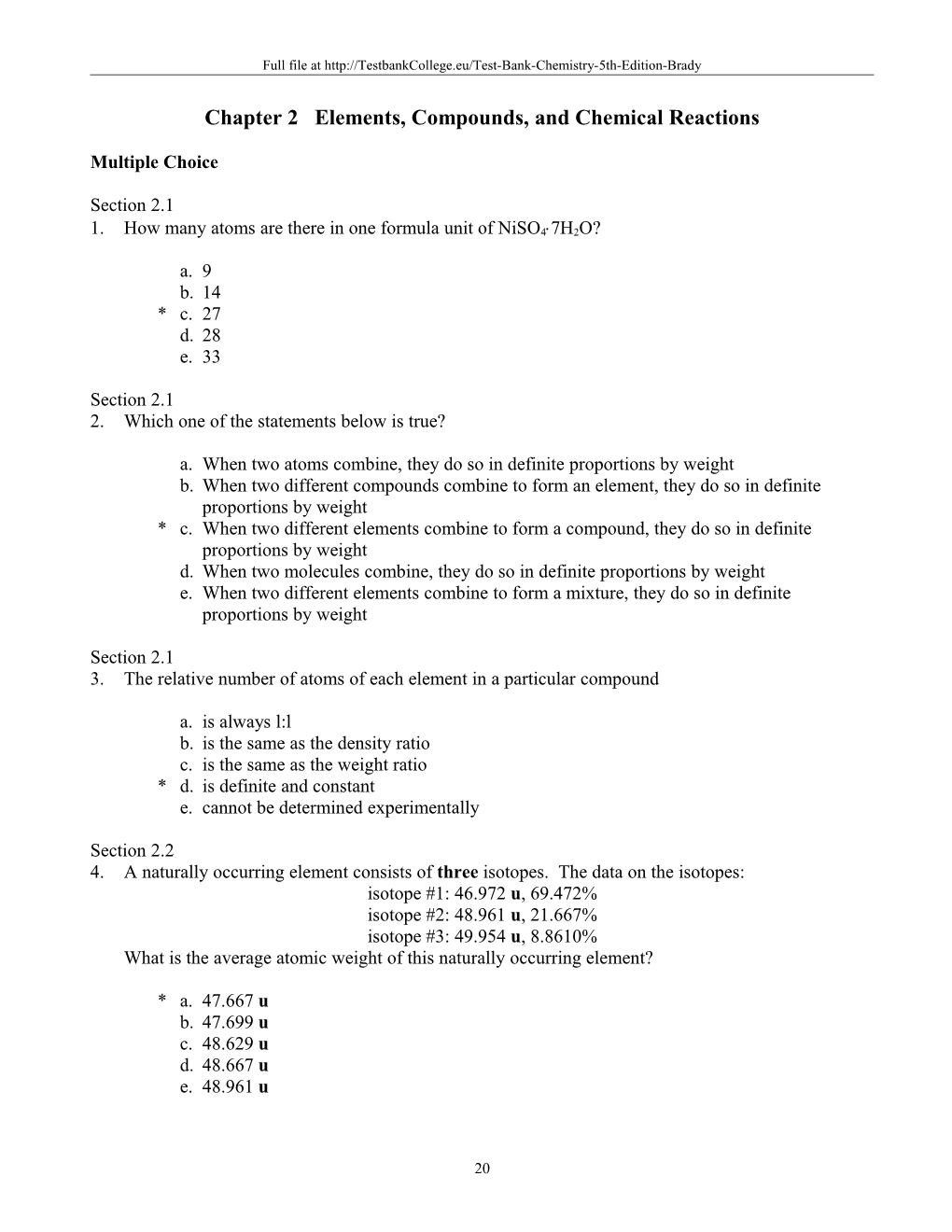 Chapter 2 Elements, Compounds, and Chemical Reactions