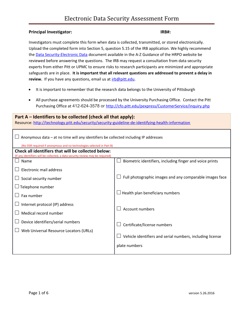 Electronic Data Security Assessment Form