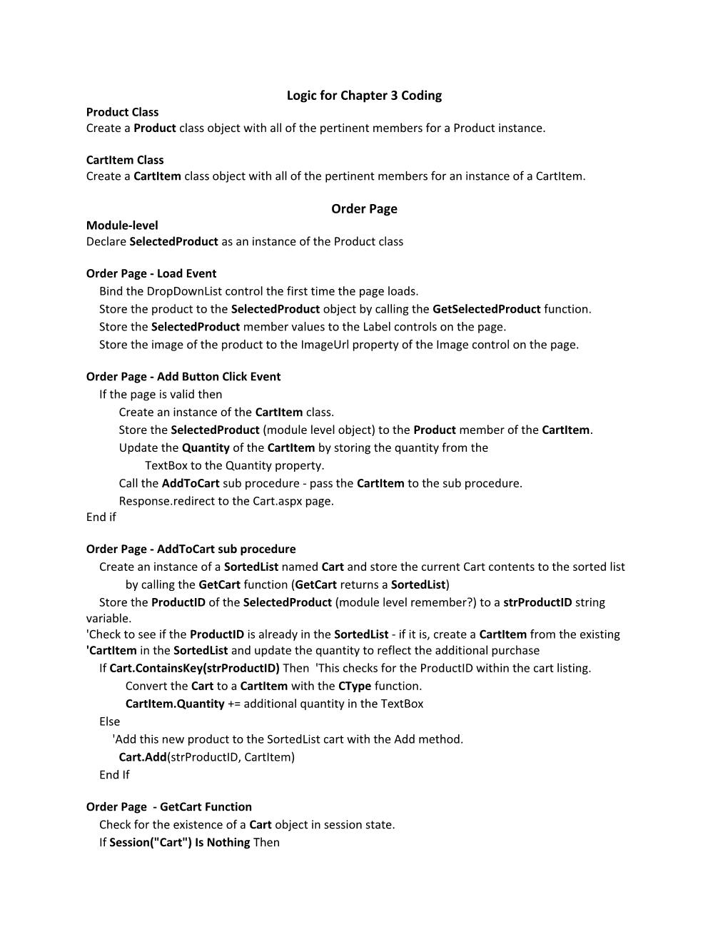 Logic for Chapter 3 Coding