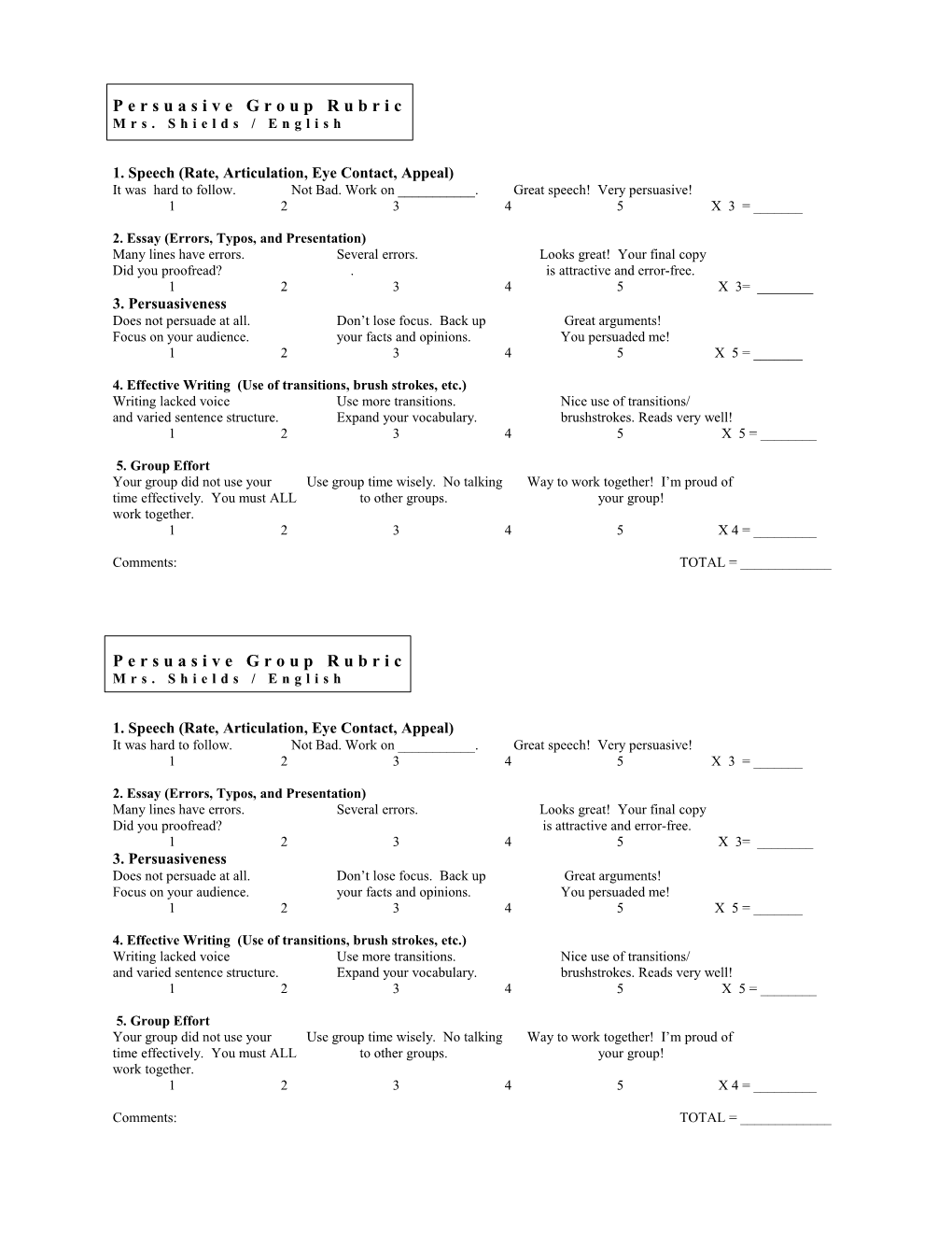 Children S Story Rubric