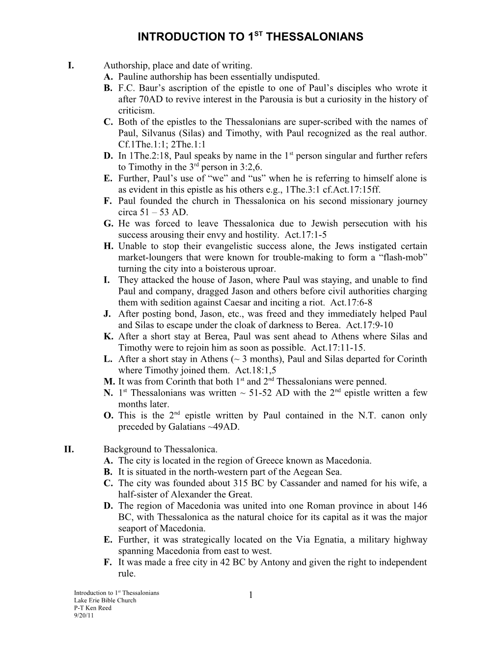 Introduction to 1St Thessalonians