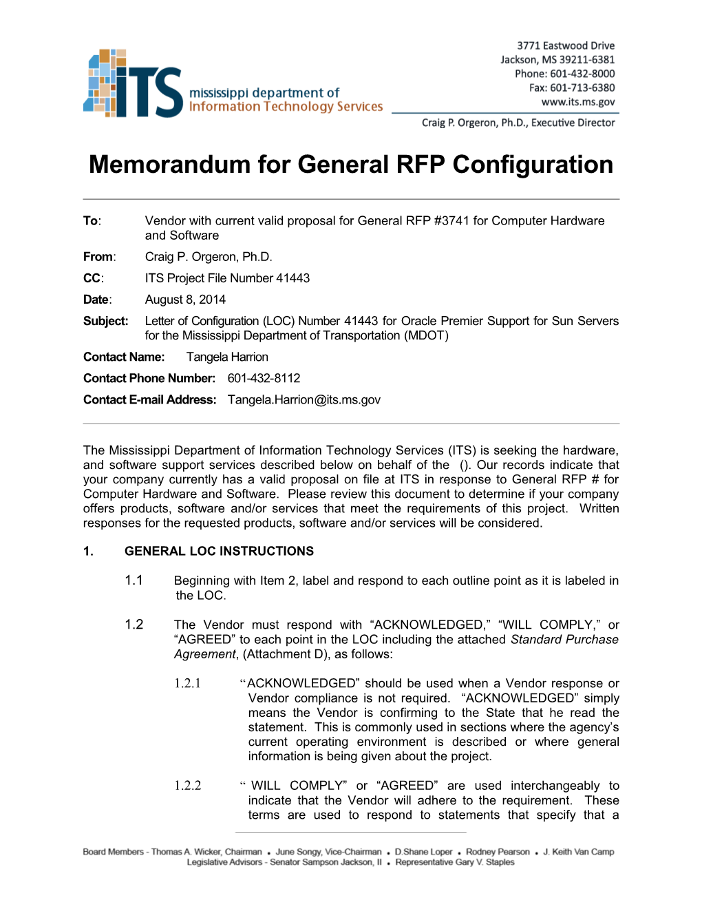 Memorandum for General RFP Configuration s11