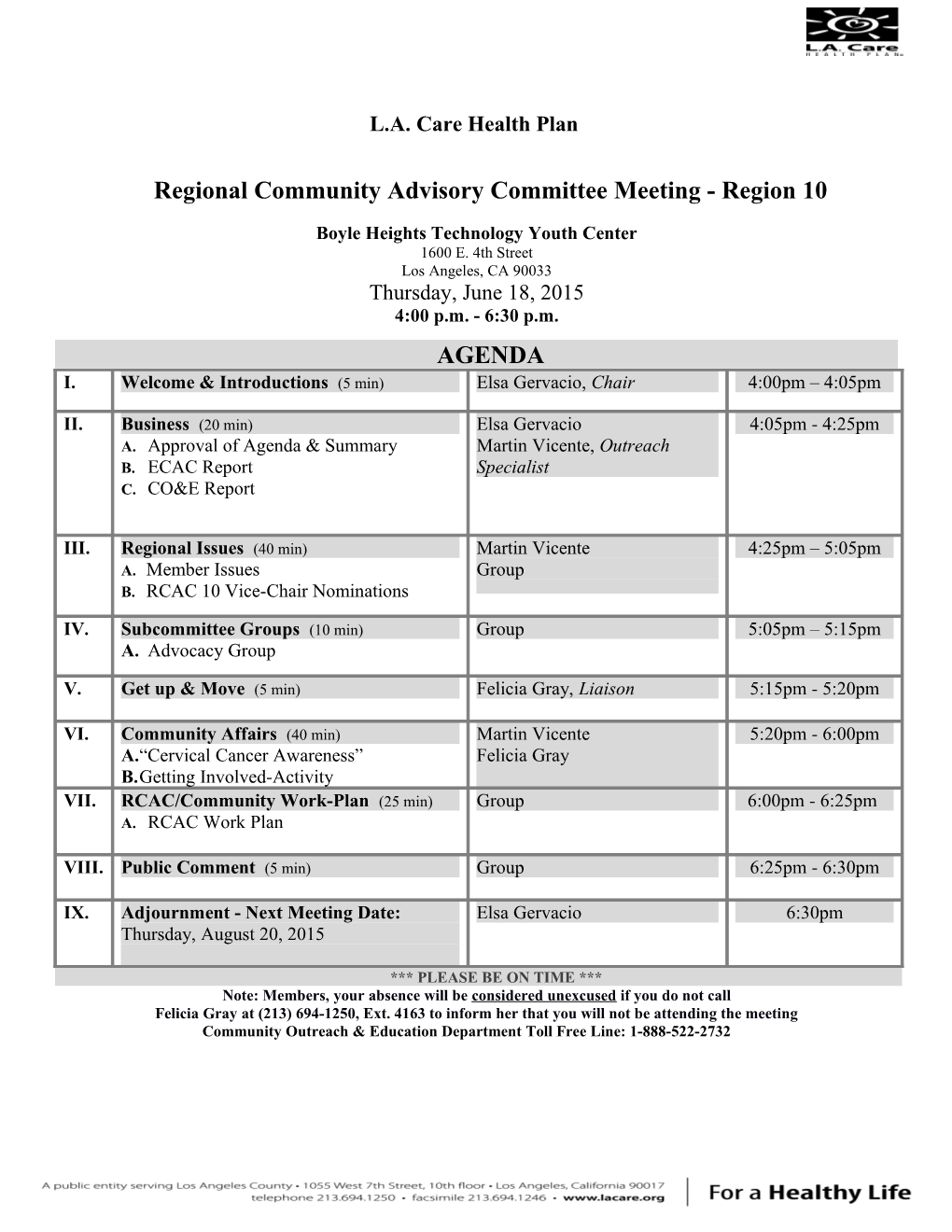 Regional Community Advisory Committee Meeting - Region 10