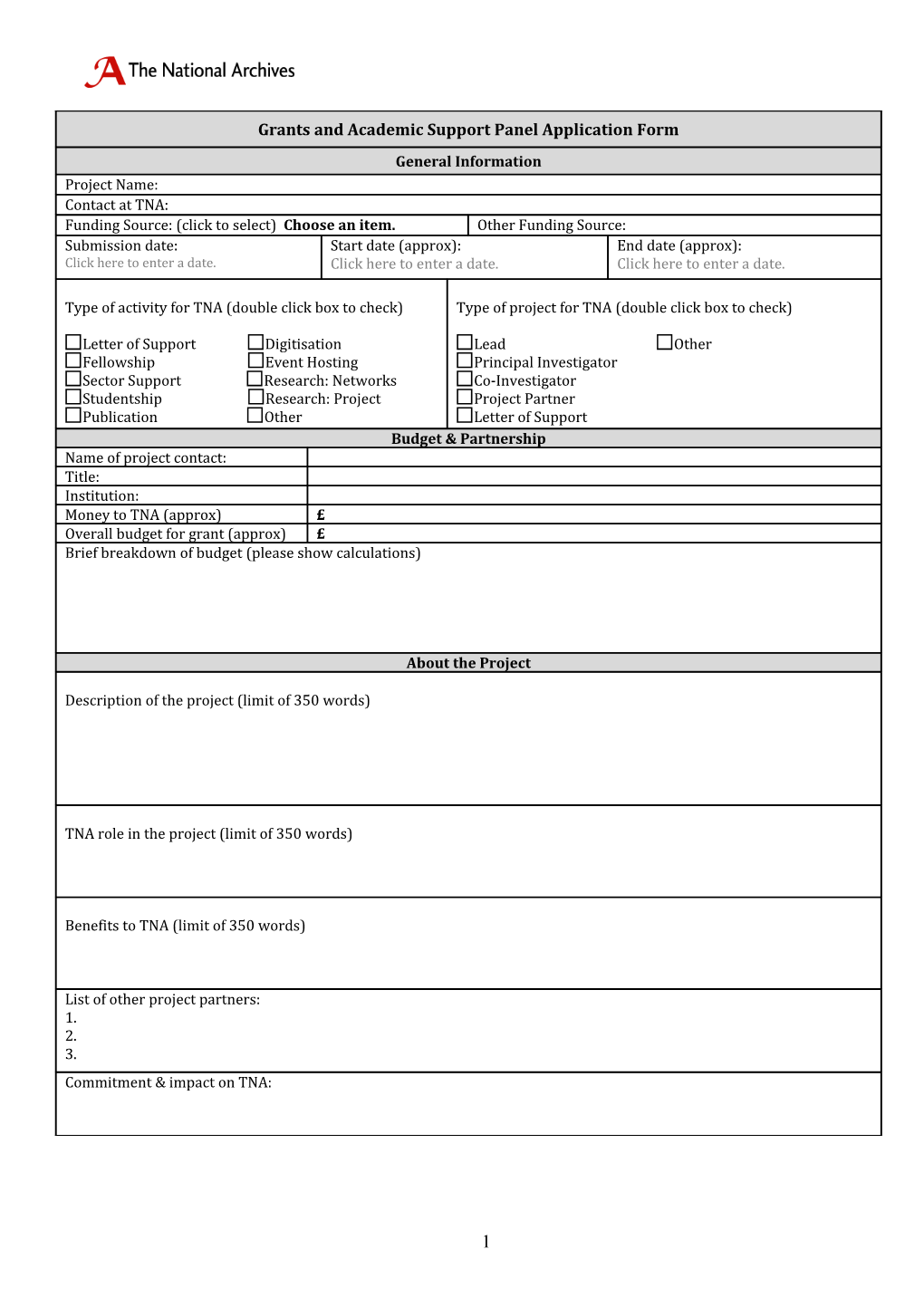 Grants and Academic Support Panel Application Form