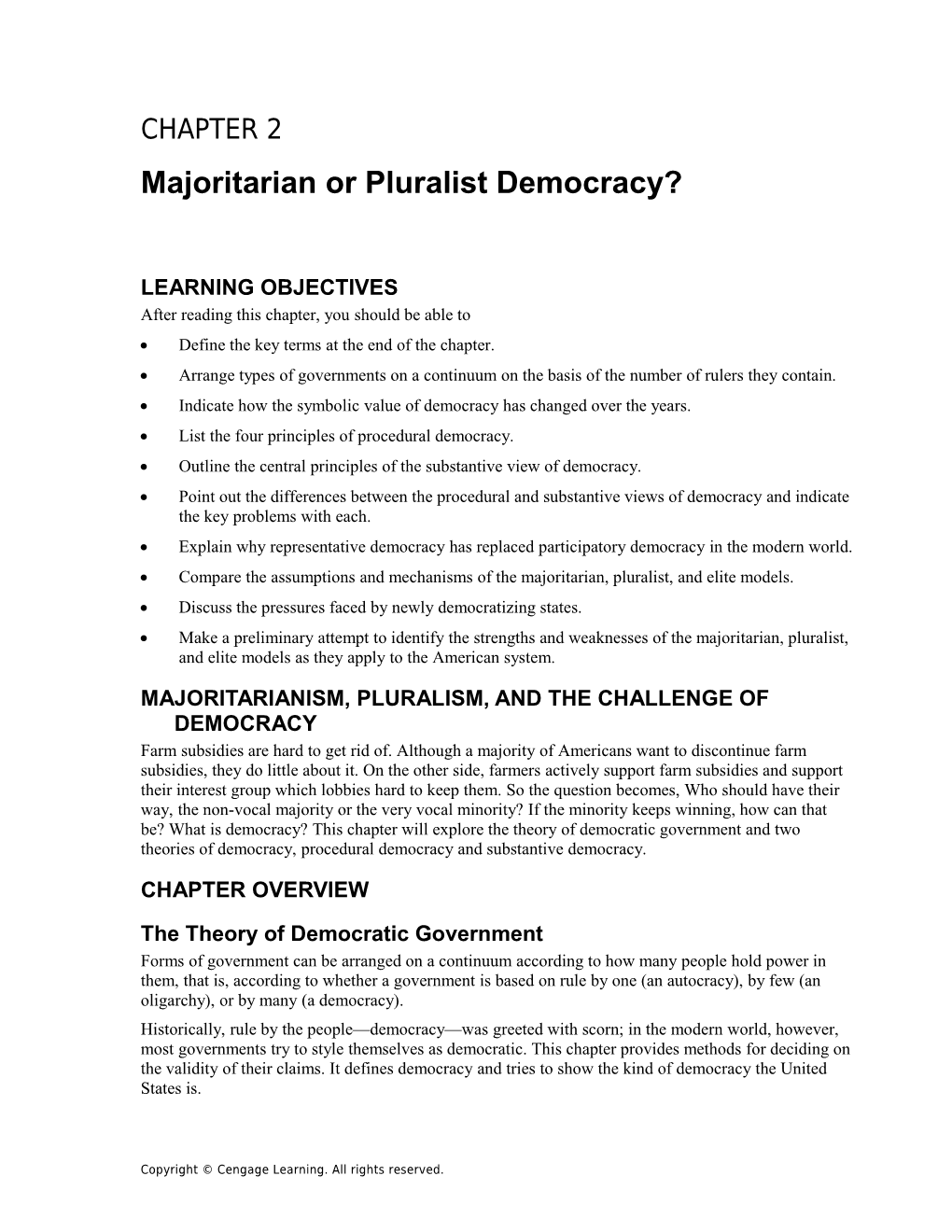 Chapter 2: Majoritarian Or Pluralist Democracy? 21