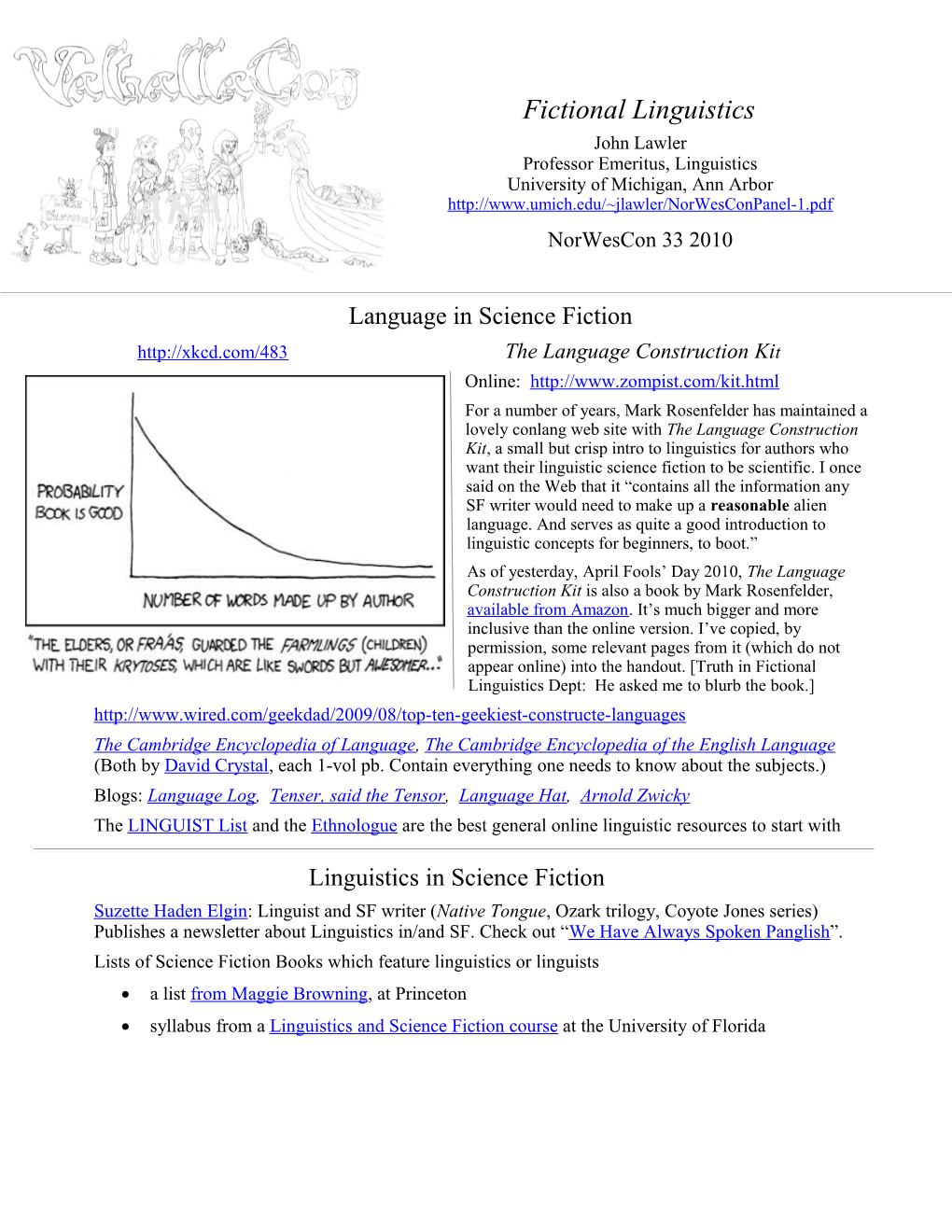 Handout Lawler Fictional Linguistics Norwescon 33 Fri 4/2 9Am Cascade 6