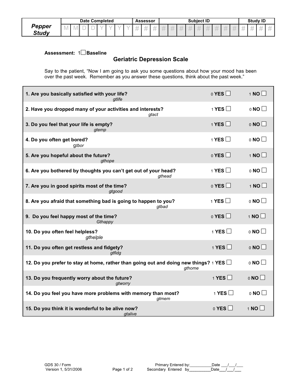 Geriatric Depression Scale